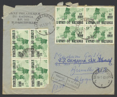 1963 Airmail Cover, Franked With OBP N° 42  (2x Block Of 4) 1Fr. Independence, Sent From Elisabethville-1 D4 January 11, - Katanga