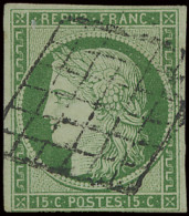 N° 2 (Yv.) 15c. Vert, Onderaan Nipt Volrandig, Met Stempel Grille, Gekeurd Pfenninger + Certificaat Echophil, Zm (Yv. €1 - 1849-1850 Ceres