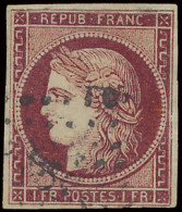 N° 6 1fr. Carmin, Mooi Gerand, Lichte Puntstempel, Zm (Yv. €1.000) - 1849-1850 Ceres