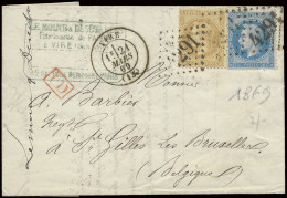 1869 N° 28A (Yv.) 10c. Bistre, Type 1 En 29B (Yv.) 20c. Bleu, Type 2, Puntstempel 4291 (Saint Gingolph) D.C.a Vire , Dd. - 1849-1850 Ceres