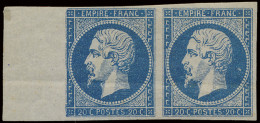 ** N° 14B Napoléon III 20c. Bleu, Type In Horizontaal Paar Met Bladboord, Volle Originele Gom, Maar Met Gomplooi (pli De - 1863-1870 Napoleon III Gelauwerd