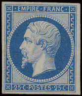 (*) N° 15A Napoleon III Ongetand - 25c. Bleu, Dun Plekje, Gerand, Zonder Gom, Zm (Yv. €1.200) - 1863-1870 Napoléon III Con Laureles