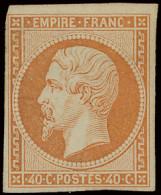 * N° 16 Napoleon III Ongetand - 40c. Orange Gerand, Met Pen Inscriptie Op Achterzijde, M/ntz (Yv. €3.900) - Zie Foto Kaf - 1863-1870 Napoléon III. Laure