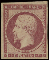 (*) N° 18d Napoleon III Ongetand - 1Fr. Carmin Herdruk Van 1862, Zonder Gom, M (Yv. €2.500 Voor *) - 1863-1870 Napoleon III Gelauwerd