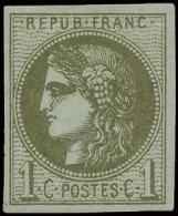 * N° 39A 1c. Olive Report I Zeer Breed Gerand (Yv. €300) - 1870 Uitgave Van Bordeaux