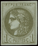 * N° 39A 1c. Olive Report I Zeer Breed Gerand (Yv. €300) - 1870 Bordeaux Printing