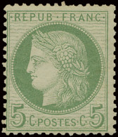 * N° 53 5c. Vert-jaune Sur Azuré, Een Korte Tand, M (Yv. €300) - 1871-1875 Ceres