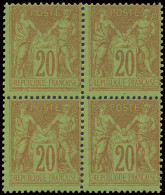 **/* N° 96 20c. Brique Sur Vert (blok Van 4), Bovenste 2 Zegels Licht * Spoor En De 2 Onderste **, Zm (Yv. +€300) - 1876-1898 Sage (Type II)