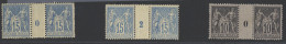 **/* N° 101 En 103 15c. Bleu (2 Paren) Met Millésime 0 En 2 (telkens 1 Zegel **) + 10c. Noir (in Paar) Met Millésime 0 E - 1876-1898 Sage (Type II)