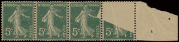 **/* N° 137h-I-Cu (4x) Semeuse Fond Plein - 5c. Vert, Papier G.C., In Strip Van 4 Zegels Met Spectaculaire Misdruk Op 2  - Otros & Sin Clasificación