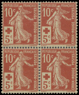 ** N° 147 10c. + 5c. Rouge - Rode Kruis In Blok Van 4 Met Zeer Mooie Centrage, Zm (Yv. +€400) - Sonstige & Ohne Zuordnung