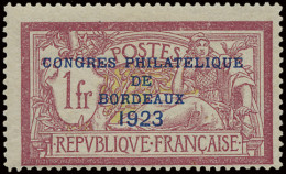 * N° 182 1923 - Congres Philatélique De Bordeaux - Type Merson Zeer Lichte Verdunning, Gekeurd, M (Yv. €575) - Andere & Zonder Classificatie