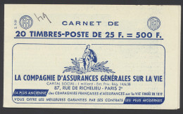 ** N° 1011C-C2 Type Müller - 25fr. Rouge, Boekje Van 20 Zegels, Serie S9.58, Zm (Yv. €80) - Autres & Non Classés