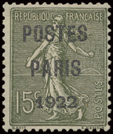 (*) N° 31 Postes Paris 1922, 15c. Vert-olive, Zm (Yv. €500) - Andere & Zonder Classificatie