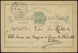 1886 Postal Stationery Macau E Timor At 30 Reis, Sent From Macau September 28, 1886 (double Rings Cancel) To Lisboa / Po - Other & Unclassified