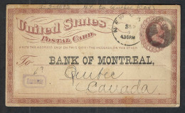 ETATS UNIS Ca.1875: CP Entier De 1c De New York Pour Québec (Canada), Obl. Fancy Cancel "negative 3" - ...-1900