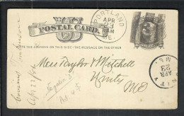 ETATS UNIS Ca.1880: CP Entier De 1c De Portland (Me) à Unity (Me), Obl. Fancy Cancel "negative 3" - ...-1900