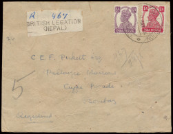 Nepal 1944 Brief Aangetekend Van British Legation Nepal Post Office In Nepal, Naar Bombay, Voor- En Achterzijde Gefranke - Autres - Asie