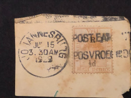 OFS  ½d On ½d SG 101 On A Piece. Johannesburg 1922 - Orange Free State (1868-1909)