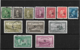 CANADA 1950 - 1952 'G' OFFICIALS SET Ex 7c Airmail SG O178/O189 FINE USED - Opdrukken