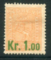 NORWAY 1905 Surcharge 1.00 Kr. On Arms 2 Sk. LHM / *. Michel 62a - Ungebraucht