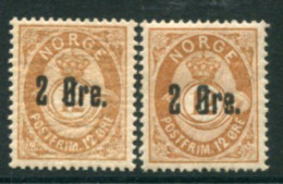 NORWAY 1888 Surcharge 2 Øre. On 12 Øre ** / *. Michel 48a,b - Unused Stamps