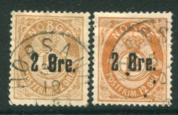 NORWAY 1888 Surcharge 2 Øre. On 12 Øre Used. Michel 48a,b - Oblitérés