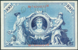 Deutsches Reich Reichsbanknote 100 Mark 7. Feb. 1908 Rote Kenn Nr.7804033M(7stellig) Rosenberg Nr.33b, I-II - 10 Mark