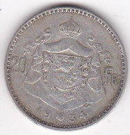 Belgique. 20 Francs 1934. ALBERT I. Légende Française, Position B, En Argent - 20 Francs & 4 Belgas