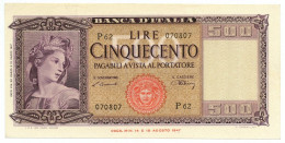 500 LIRE ITALIA ORNATA DI SPIGHE MEDUSA 20/03/1947 SUP+ - Otros & Sin Clasificación