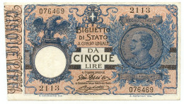5 LIRE BIGLIETTO DI STATO VITTORIO EMANUELE III FLOREALE 05/11/1914 BB/SPL - Sonstige