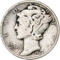 États-Unis, Dime, Mercury Dime, 1944, Philadelphie, Argent, TB+, KM:140 - 1916-1945: Mercury (kwik)