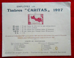 Publicité / Tarif 1927 - Employez Les Timbres "Caritas"-  Valables Pour L'affranchissement Jusqu'au 30/04/1928 - Erinnophilie [E]