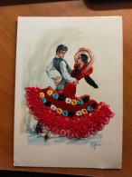 Carte Postale Brodée Danseurs Espagne Made In Spain - Verzamelingen & Kavels