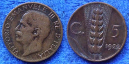 ITALY - 5 Centesimi 1922 R "Wheat Ear" KM# 59 Vittorio Emanuele III (1900-1946) Bronze - Edelweiss Coins - 1900-1946 : Victor Emmanuel III & Umberto II