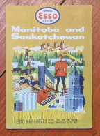 Carte Routière ESSO Manitoba Saskatchewan Chasse Bisons Cow Boy Canoe 1956 Canada - Roadmaps