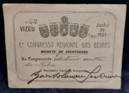 C6/9 - Bilhete * 1º Congresso Regional Das Beiras * 1921 * Vizeu * Caminhos Ferro * Portugal - Otros & Sin Clasificación