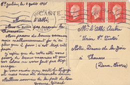 CP (Abbaye St Martin - Ligugé) Obl Krag Poitiers RP Le 4 VIII 45 Sur 50c X 3 Dulac N° 685 Pour Thouars - 1944-45 Marianne De Dulac