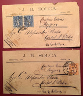 SANTIAGO 1895 Columbus Head (1878-99) Two Cover VIA CORDELLERA>Castel S.Pietro, Ticino TI, Schweiz (Chile - Chili