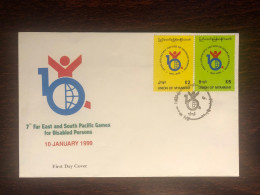 MYANMAR BURMA FDC COVER 1999  YEAR SPORT FOR DISABLED HEALTH MEDICINE - Myanmar (Burma 1948-...)