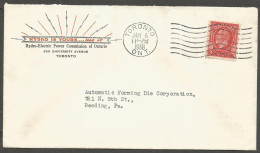 1936 Hydro Electric Power Commission Advertising Cover 3c Medallion Toronto Ontrt Nova Scotia To USA - Postgeschichte