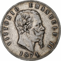 Italie, Vittorio Emanuele II, 5 Lire, 1874, Milan, Argent, TB, KM:8.3 - 1861-1878 : Victor Emmanuel II