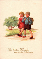 G9834 - Glückwunschkarte Schulanfang - Kinder Mädchen - K&M Willy Klautzsch DDR Grafik - Children's School Start