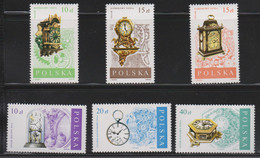 M 502) Polen Polska 1988 Mi# 3142-3147 **: Uhren Wand- Pendel- Kamin- Konsolen- Kachel- Uhr - Relojería