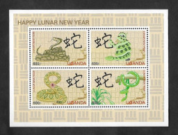 SD)2001 UGANDA HAPPY LUNAR NEW YEAR, SNAKES, SOUVENIR LEAF, MNH - Ouganda (1962-...)