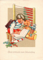 G9846 - Marianne Drechsel Glückwunschkarte Schulanfang - Junge Teddy Zuckertüte - Verlag Reichenbach DDR Grafik - Children's School Start