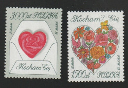 A 605) POLEN 1993 Mi# 3433,3432 **: Grußmarken Herzen, Kocham Cie Ich Liebe Dich - Ungebraucht