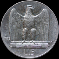 LaZooRo: Italy 5 Lire 1929 R XF / UNC ** - Silver - 1900-1946 : Victor Emmanuel III & Umberto II