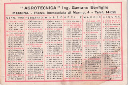 Calendarietto - Agrotecnica - Ing.gaetano Bonfiglio - Messina - Con Campionato Di Calcio Seie A E B - Anno 1961 - Petit Format : 1961-70