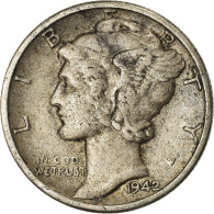 Monnaie, États-Unis, Mercury Dime, Dime, 1942, U.S. Mint, Denver, TB+, Argent - 1916-1945: Mercury (Mercure)